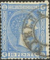 º171. 1875. 10 Pts Azul. Matasello UTRERA / SEVILLA (sin Bloque Fechador). MAGNIFICO Y RARISIMO. - Altri & Non Classificati