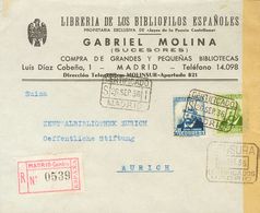 Sobre 670, 672. 1936. 40 Cts Azul Y 60 Cts Verde Oliva. Certificado De MADRID A ZURICH (SUIZA). Al Dorso Dos Viñetas De  - Autres & Non Classés