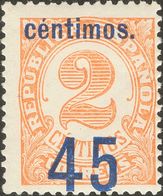 **743hdh. 1938. 45 Cts Sobre 2 Cts Castaño Rojo. Variedad "CENTIMOS" EN LA PARTE SUPERIOR. MAGNIFICO. Edifil 2015: +56,5 - Autres & Non Classés