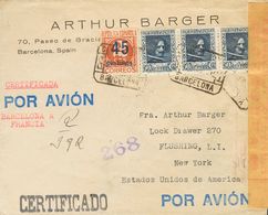 Sobre 744, 738(3). 1938. 45 Cts Sobre 2 Cts Castaño Y 50 Cts Azul, Tres Sellos. Sobre Con Membrete Arthur Barger Certifi - Sonstige & Ohne Zuordnung