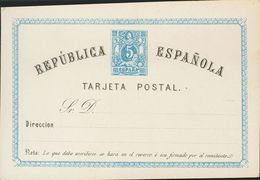 (*)EP1. 1873. 5 Cts Azul Y Negro Sobre Tarjeta Entero Postal. MAGNIFICO. Edifil 2020: 66 Euros - Autres & Non Classés