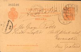 Sobre EP40. 1902. 10 Cts Naranja Sobre Tarjeta Entero Postal De BARCELONA A TARANAKI (NUEVA ZELANDA). En El Frente Llega - Altri & Non Classificati