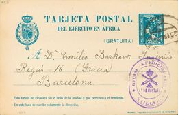 Sobre EPM2A. 1922. Sin Valor, Azul Sobre Tarjeta Entero Postal Militar De ZELUAN A BARCELONA. En El Frente Marca GRUPO E - Sonstige & Ohne Zuordnung