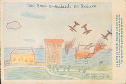 Sobre Yv . 1938. Tarjeta Postal Con Dibujo Infantil "Un Barco Bombardeado En Benicasim" De La Serie LA GUERRA DE ESPAÑA  - Altri & Non Classificati