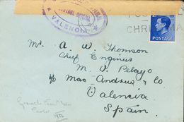 Sobre 208. 1936. 2½ P Ultramar. Dirigida A VALENCIA, Al Carguero Británico M.V. Pelayo, Anclado En El Puerto De Valencia - Autres & Non Classés