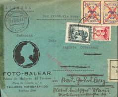 Sobre . 1936. 1 Pts Pizarra, 25 Cts Carmín Y Benéfico De 5 Cts PRO-PARO / MALLORCA, Pareja. PALMA DE MALLORCA A DUISBURG - Other & Unclassified