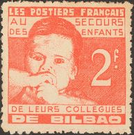 (*). 1938. 2 Francos Rojo. LES POSTIERS FRANÇAIS AU SECOURS DES ENFANTS DE BILBAO. MAGNIFICA Y MUY RARA. (Guillamón 2582 - Otros & Sin Clasificación