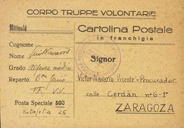 Sobre . 1939. Tarjeta Postal De La POSTA SPECIALE 500 De BARCELONA A ZARAGOZA. Marca DIVISION FLECHAS VERDES / COMPA.GNL - Autres & Non Classés