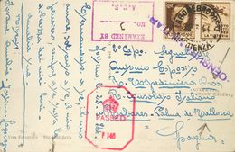 Sobre . 1944. 30 Cts Castaño (con Viñeta) De Italia. Tarjeta Postal De LAGONEGRO (ITALIA) A PALMA DE MALLORCA, Dirigida  - Autres & Non Classés