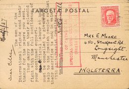 Sobre 734. 1937. 30 Cts Rojo. Tarjeta Postal Ilustrada (Tiradora De Rodillas) Dirigida A LONGSIGHT (GRAN BRETAÑA), Texto - Autres & Non Classés