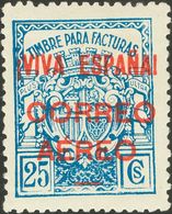 *57. 1936. 25 Cts Azul. MAGNIFICO Y RARO. Edifil 2017: 325 Euros - Emissions Nationalistes