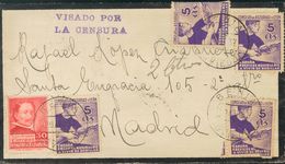 Sobre 2(4). 1937. 5 Cts Violeta, Cuatro Sellos Y 30 Cts Carmín. VILLAR DE ONIS A MADRID. Matasello BENIA / (OVIEDO) Y Al - Autres & Non Classés