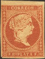 *6. 1856. 2 Reales Rojo Anaranjados, Borde De Hoja. MAGNIFICO Y RARO. Cert. GRAUS. Edifil 2020: 450 Euros - Altri & Non Classificati