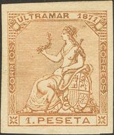 (*)24s. 1871. 1 Pts Castaño Amarillo. SIN DENTAR. MAGNIFICO. Edifil 2020: 95 Euros - Other & Unclassified