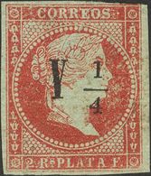 (*)4. 1855. Y¼ Sobre 2 Reales Carmín (un Márgen Justo). MAGNIFICA. Cert. GRAUS. Edifil 2020: 955 Euros - Cuba (1874-1898)