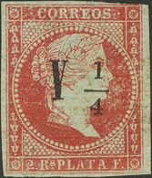 (*)4. 1855. Y¼ Sobre 2 Reales Carmín (un Márgen Justo). MAGNIFICA. Cert. GRAUS. Edifil 2020: 955 Euros - Kuba (1874-1898)