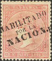 *23A. 1869. 5 Ctvos Rosa. Bien Centrado. MAGNIFICO Y RARO. Edifil 2020: 200 Euros - Kuba (1874-1898)