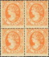 **6(4). 1869. 1 Escudo Naranja, Bloque De Cuatro. MAGNIFICO. Edifil 2020: ++200 Euros - Otros & Sin Clasificación