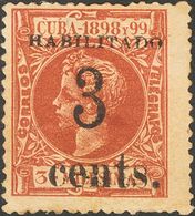 *3A. 1898. 3 Ctvos Sobre 3 Mils Castaño Amarillo. Posición 2. Conservación Habitual. BONITO. Cert. ECHENAGUSIA. - Otros & Sin Clasificación