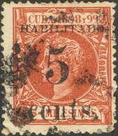 º4. 1898. 5 Ctvos Sobre 5 Mils Castaño Amarillo. Posición 4. MAGNIFICO. Cert. ECHENAGUSIA. - Autres & Non Classés