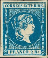 (*)14. 1863. 2 Reales Azul (adelgazamiento En El Margen Superior). MAGNIFICO. Edifil 2020: 805 Euros - Altri & Non Classificati