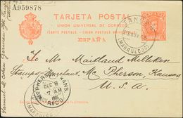 ºEP47A. 1905. 10 Cts Naranja Sobre Tarjeta Entero Postal De España De TANGER A MCPHERSON (USA). En El Frente Llegada. MA - Autres & Non Classés