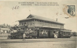 Pays Div- Ref U236- Guinée Francaise - Conakry - Gare Ligne De Chemin De Fer - Trains - Train Décoré /- Timbre Abimé - - Guinée Française