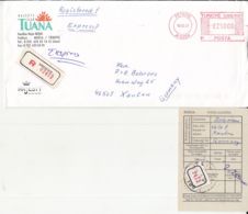 7461FM- AMOUNT, FETHIYE RED MACHINE STAMPS ON REGISTERED COVER, MAJESTY CLUB TUANA, INVOICE, 2001, TURKEY - Lettres & Documents