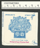 115-85 USA Doc's Local Post 1973 Jerusalem Used On Piece - Vignetten (Erinnophilie)