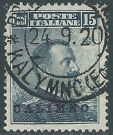 1912 EGEO CALINO USATO EFFIGIE 15 CENT - RB25 - Egée (Calino)