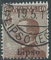 1912 EGEO LIPSO USATO EFFIGIE 40 CENT - RB25-2 - Aegean (Lipso)