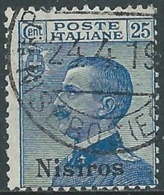 1912 EGEO NISIRO USATO EFFIGIE 25 CENT - RB25-2 - Ägäis (Nisiro)