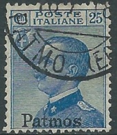 1912 EGEO PATMO USATO EFFIGIE 25 CENT - RB25-2 - Aegean (Patmo)