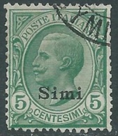 1912 EGEO SIMI USATO EFFIGIE 5 CENT - RB25-3 - Egée (Simi)