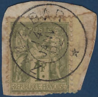 France Colonies Zanzibar Fragment Sage 1fr Vert Bronze Obl Dateur De Zanzibar Janv 1892 TTB - Gebraucht