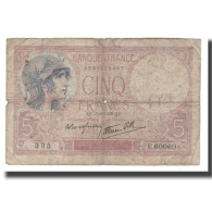 France, 5 Francs, 1939, 1939-08-03, B+, Fayette:04.04, KM:83 - 5 F 1917-1940 ''Violet''