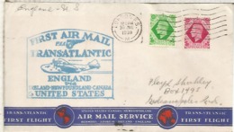 REINO UNIDO LONDON 1939 PRIMER VUELO A USA VIA IRLANDA TERRANOVA Y CANADA AL DORSO LLEGADA - Storia Postale