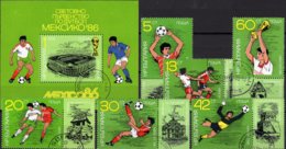 Mexico 1986 Bulgarien 3473/8Zf+Block 166 O 10€ Architectur Fußball WM Sport M/s Soccer Sheet Se-tenants Bf Bulgaria - Plaatfouten En Curiosa
