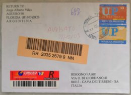 2003 Argentina - Unidad Postal $3 75c  50c - Used Stamps On Registered Cover To Italy - Lettres & Documents