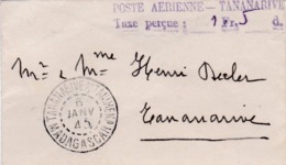 MADAGASCAR : Griffe " Poste Aérienne Taxe Perçue 1fr50 Sur Mignonette De Tananarive . Courrier Intérieur De 1945 - Brieven En Documenten