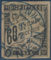 France Colonies Tonkin Taxe N°11 60c Noir Obl Dateur Bleu De Nam-Dinh Superbe Et RR - Timbres-taxe