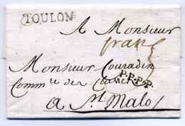 TOULON Lenain N°10 + PPPP + Marque "Franc" Manuscrite Lenain N°12 / Dept 78 Du Var / 1783 - 1701-1800: Voorlopers XVIII