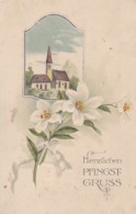 AK Herzlichen Pfingstgruss - Kirche Blumen - Reliefdruck - Feldpost Reserve Lazarett II Liegnitz - 1918 (45017) - Pentecôte