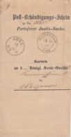 Preussen Post-Behändigungs-Schein K2 Mansfeld 14.12.67 Gel. Nach Weissensee - Storia Postale