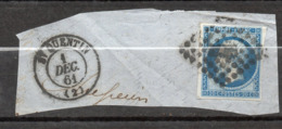 1861--SAINT QUENTIN-02--Napoléon  Tp N° 14  Obliltéré Losange à Points + Beau Cachet Rond-fragment De Lettre....à Saisir - Andere & Zonder Classificatie