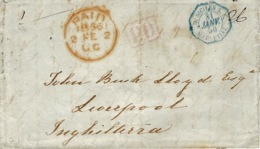 1856- Lettre De Napoli Pour Liverpool   P.D. Encadré + D.SICILES S.E. / MARSEILLE - Entry Postmarks