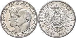 3 Mark, 1914, Friedrich II., Auf Die Silberne Hochzeit, Kl. Rf., Vz., Katalog: J. 24 Vz - Otros & Sin Clasificación