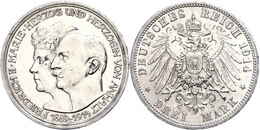 3 Mark, 1914, Friedrich II., Auf Die Silberne Hochzeit, Kl. Rf., Vz-st., Katalog: J.24 Vz-st - Sonstige & Ohne Zuordnung