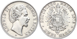 2 Mark, 1876, Ludwig II., Wz. Rf., Ss+., Katalog: J.41 - Sonstige & Ohne Zuordnung