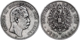 5 Mark, 1876, Ludwig III., Kl. Rf., S-ss, Katalog: J.67 S-ss - Altri & Non Classificati